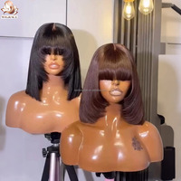 Peluca de Cabello Humano 100% Natural Vietnamita de Grado 12A, Sin Pegamento, con Encaje 2x6, Super Double Drawn, Corte Bob con Flequillo y Capas con Efecto Pluma