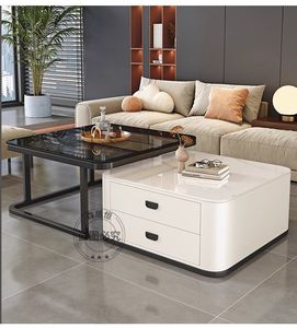 Mesa de Centro de Lujo a Precio Accesible, Moderna y Minimalista para Sala de Estar, Mesa de Centro Cuadrada con Tapa de Piedra/Vidrio, Superventas - Product Image 4