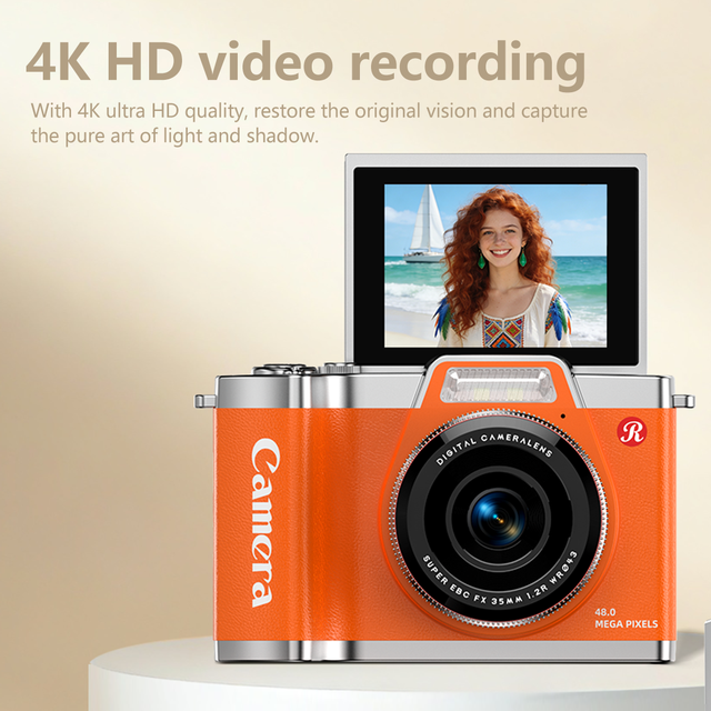 Hot Selling Customizable logo 2.4inch Screen 180 Flip Cover Selfie HD CCD Retro Digital Cameras 48MP Pixels Vlog Camera 4k