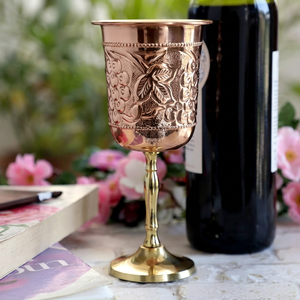 Hand Made <b>Copper</b> Wine Glass Floral Pattern Vintage Design Gold Plated Stemmed Cup For Wedding Party Adults - Product Image 1