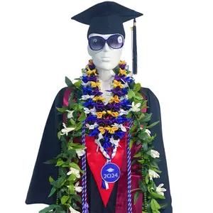 2024 Customized Hot Graduation Season Honor Ribbon Leis with Acrylic Hawaiian Kukui Nut Graduation Party Recognition Wreath