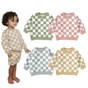 2024 New Style Girls And Boys Spring And Autumn Season French Terry Checker Color Hoodie For 0-3years Boys And Girls