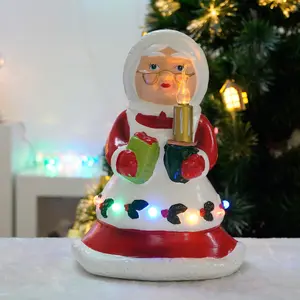 Nieuw Aankomen Led Kerst Mrs Santa Claus Standbeeld Met Kerstkaars Kerstversieringen Kerstversiering 2024