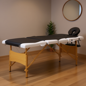 Table de massage pliable en bois noir et blanc 4 zones avec appui-tête intégré pour usage en salon - Product Image 2