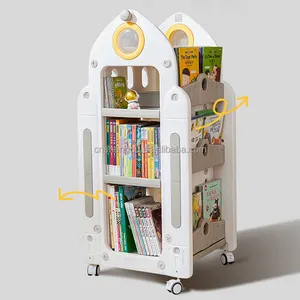Trẻ em với bánh xe bé hình ảnh cuốn sách giá kệ sách sắp xếp xoay hiển thị nhựa trẻ em lưu trữ Kệ sách - Product Image 1