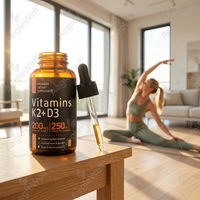 Vente directe usine – Gouttes de Vitamine K2 MK7 + D3 liquide pour le soutien des os, du cœur, de l'immunité et des nerfs cérébraux, avec compte-gouttes