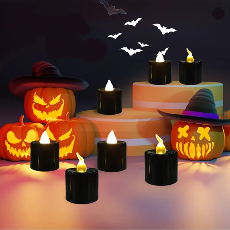 Черная беспламенная светодиодная чайная свеча, Электронная Водонепроницаемая светодиодная свеча для вечеринки, Хэллоуина