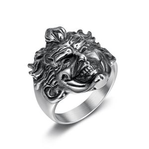 Punk <b>Ring</b> Men Stainless Steel Clown Face 3D Engraving Retro <b>Skull</b> Design Gift Jewelry - Product Image 5