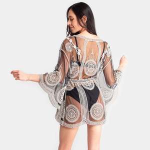 Blusa <span class=keywords><strong>de</strong></span> playa para mujer Blusa <span class=keywords><strong>de</strong></span> encaje bordado <span class=keywords><strong>de</strong></span> malla Suntan Sexy Bikini Traje <span class=keywords><strong>de</strong></span> baño Cubrir Ropa <span class=keywords><strong>de</strong></span> playa - Product Image 2