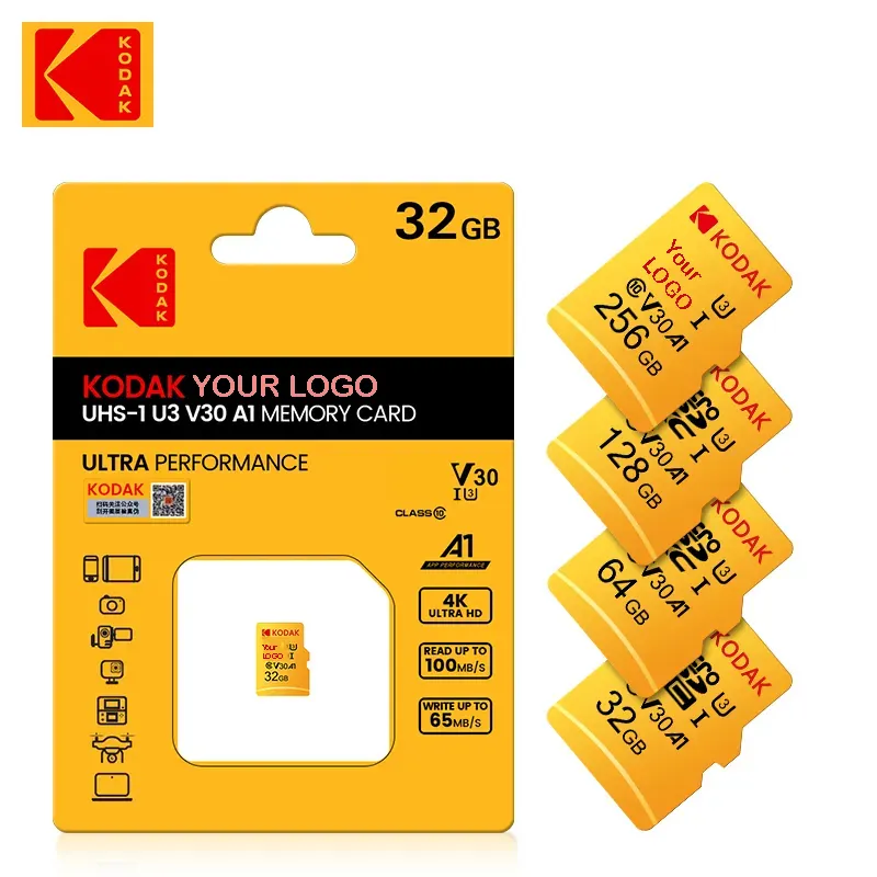 Cartão de memória KODAK 16G 32G 64G 128G Classe 10 U1 UHS-1 micro Full HD Vídeo 80 MB/S TF cartão de memória