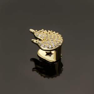 Grillz en forme de flamme, doré et argenté, serti de zircon, accessoire de fête unisexe - Product Image 3