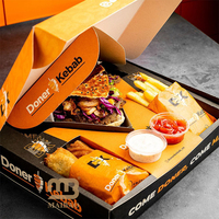 Boîte en papier personnalisé Eco Arabe Halal Restaurant à emporter Doner Kebab Shawarma avec Tahini Dipping Cup Divider Pillow Wrapping Box