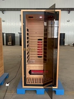 Sauna infrarouge à faible EMF de style nouveau, pour une personne, en bois massif, avec lumière rouge et haut-parleurs Bluetooth