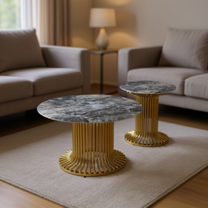 Tavolino da Caffè Homeera con Piano in Marmo e Struttura in Metallo, Design Moderno Rotondo per Arredamento Soggiorno J0030-74 - Product Image 2