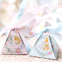 Personnalisé Imprimé Pyramide En Carton Emballage de Bonbons De Faveur De Mariage Fête Cadeau Boîte