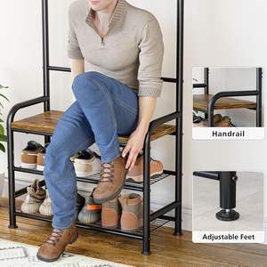 حامل معاطف من الخيزران من HOMIDEC بطول 182 سم مع مقعد للأحذية وخطافات قابلة للإزالة وقضيب تعليق للممرات والمداخل والمساحات الصغيرة بلون بني ريفي - Product Image 4