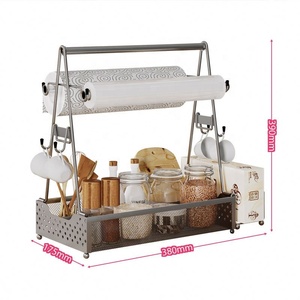 Support de rangement multifonctionnel à 2 niveaux pour assaisonnement de cuisine Vaisselle portable en acier pour le camping BBQ Pique-nique Porte-rouleau de papier - Product Image 1