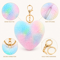 Porte-clés cœur en fausse fourrure de lapin Rex dégradé arc-en-ciel coloré, breloque de sac, pendentif clé en peluche moelleuse, décoration de sac à main