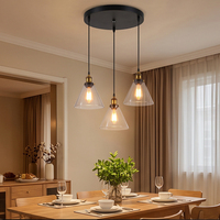 Suspension industrielle vintage à 4 lumières en verre transparent, réglable, avec douille E27, longueur 80 cm, pour îlot de cuisine