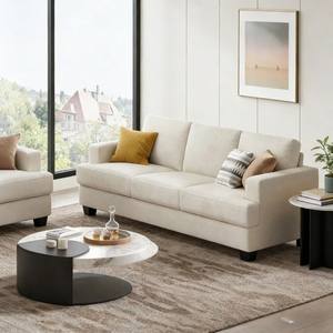 Juego de Sofás Modernos Dwoo de 2 Piezas en Tela de Pana, Cómodos Cojines Gruesos, 6 Plazas, Brazos Cuadrados, para Sala de Estar - Product Image 2