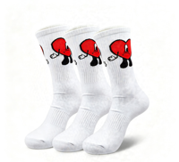 Chaussettes mi-mollet blanches en jacquard à motif cœur rouge de dessin animé, en coton respirant et élastique, pour femmes, usage quotidien
