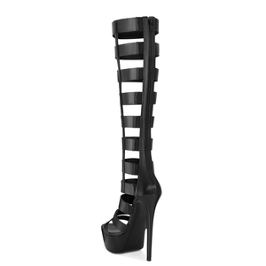 Bottes gladiateur à talons aiguilles et plateforme pour femme, hauteur genou, style cage, sandales romaines à multiples sangles, vente en gros, OEM, personnalisées - Product Image 3
