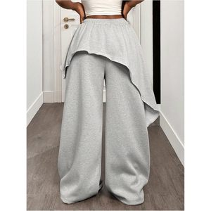 FOXA Women's <b>Asymmetrical</b> <b>Hem</b> Wide Leg Pants Drawstring Waist Streetwear Trousers - Product Image 3