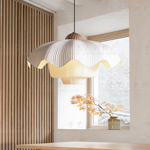 Lámpara colgante de estilo japonés Wabi Sabi, candelabro LED E27 redondo blanco para sala de estar, dormitorio, estudio, comedor - Product Image 1