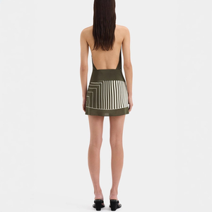 Mini-robe dos nu à imprimé géométrique, sans manches, moulante en satin, pour soirée d'été - Product Image 3