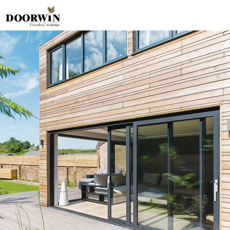 Doorwin Hot sale modern aluminum double glazed or triple glass soundproof exterior entry sliding doors