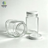 200ml Grosir Stoples Kaca Persegi Sisi Lurus Polos dengan Logo Kustom, Pot Kaca Mulut Berulir untuk Pengemasan Makanan Gourmet