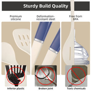Ensemble d'ustensiles de cuisine en silicone pour la préparation culinaire, comprenant spatule, louche, écumoire, éplucheur et râpe, avec support de rangement rotatif - Product Image 5
