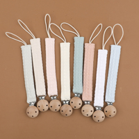 Vente en gros de pinces en bois pour bébé personnalisées chaîne de sucette en tissu 100% coton gaufré pour bébé chaîne factice