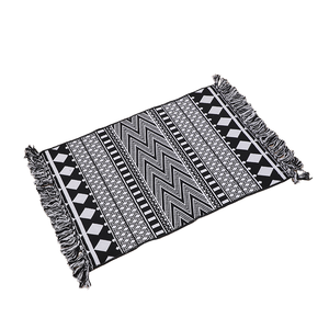 Boho Style Reversible Bathroom <b>Rug</b> <b>Runner</b> 100% Woven Black Geometric Animal Print Cotton Weave Tassels Machine Made Prayer Car - Product Image 4
