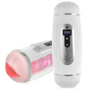 Heren Masturbator Cup Massager Siliconen Dubbele Kop Met Warmte Verwarmende Machine Vibrerende Zuigende Volwassen Sexy Speelgoed Vagina Voor Mannen