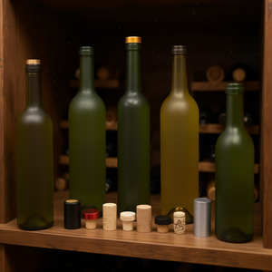 Botella de vino de vidrio esmerilado de 750 ml con corcho, impresión de logotipo personalizado para almacenamiento de vino tinto, forma redonda, color ámbar, verde, transparente. - Product Image 2