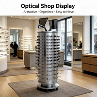 Support rotatif en métal pour lunettes avec miroir |   Présentoir cylindrique pour lunettes de soleil pour magasin d'optique et commerce de détail