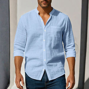 Chemise Homme Personnalisée Jaune Slim en Coton et Fibre de Bambou Haut de Gamme Respirante avec Col Boutonné et Imprimé Caoutchouc en Relief à Manches Longues - Product Image 3