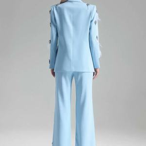 Blazer de Lino Azul Formal para Mujer, Nuevo, OEM, con Adornos, Conjuntos Elegantes y a la Moda - Product Image 5