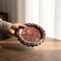 Plateau rond décoratif en résine à effet marbre naturel avec bord festonné pour bijoux, bougies, décoration de table à la maison