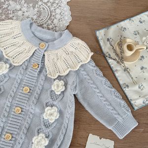 Tutina in Maglia per <span class=keywords><strong>Neonata</strong></span> Autunno-Inverno con Colletto a Volant, Body a Maniche Lunghe con Fiori 3D in Cotone - Product Image 4