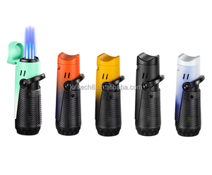 Premium 2 in 1 Triple Jet <b>Lighter</b> Zinc Alloy Large Adjust Wheel Cigar Punch Cigar Rest Refillable Torch Cigar <b>Lighter</b> - Product Image 1