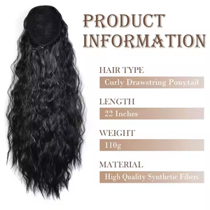 Extensions <span class=keywords><strong>de</strong></span> <span class=keywords><strong>queue</strong></span> <span class=keywords><strong>de</strong></span> <span class=keywords><strong>cheval</strong></span> synthétiques à cordon <span class=keywords><strong>de</strong></span> serrage, longues, bouclées et ondulées, pour femmes - Product Image 2