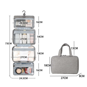 Sac de voyage à maquillage séparé sec/humide, prix d'usine, en tissu Oxford imperméable, pliable en quatre, à suspendre pour le rangement - Product Image 3