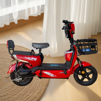 Moped électrique rechargeable à batterie lithium 48V, alimenté par énergie solaire, 3 vitesses, double siège, panier avant, frein à tambour, cadre en acier, pour la ville