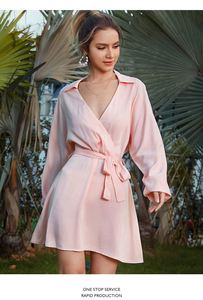 Nueva Tendencia Otoño, Blusa de Rayón para Mujer, Cuello en V, Manga Larga, Color Sólido, Corte en A, para Vestido Casual Midi - Product Image 4