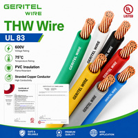 Fil de cuivre isolé PVC GERITEL THW 12AWG 600V, conducteur torsadé/solide 2/0 AWG pour usines, ateliers, tailles personnalisées