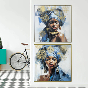 Exquisita Pintura al Óleo <span class=keywords><strong>de</strong></span> <span class=keywords><strong>Mujeres</strong></span> Africanas con Lámina Dorada, Impresión en Lienzo, Cuadro Enmarcado para Decoración <span class=keywords><strong>de</strong></span> Sala <span class=keywords><strong>de</strong></span> Estar - Product Image 1