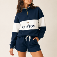 Survêtement deux pièces personnalisé pour femme grande taille, en coton vintage, avec blocs de couleur, pull demi-zip et motif brodé avec logo personnalisé