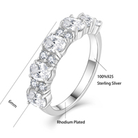 Bague de fiançailles et de mariage QX la plus populaire, en argent sterling S925 plaqué rhodium, avec 5 pierres de moissanite ovales de 0,5 ct (4x6 mm), pour anniversaire
